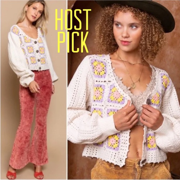 POL Sweaters - Granny Square Crochet Cardigan